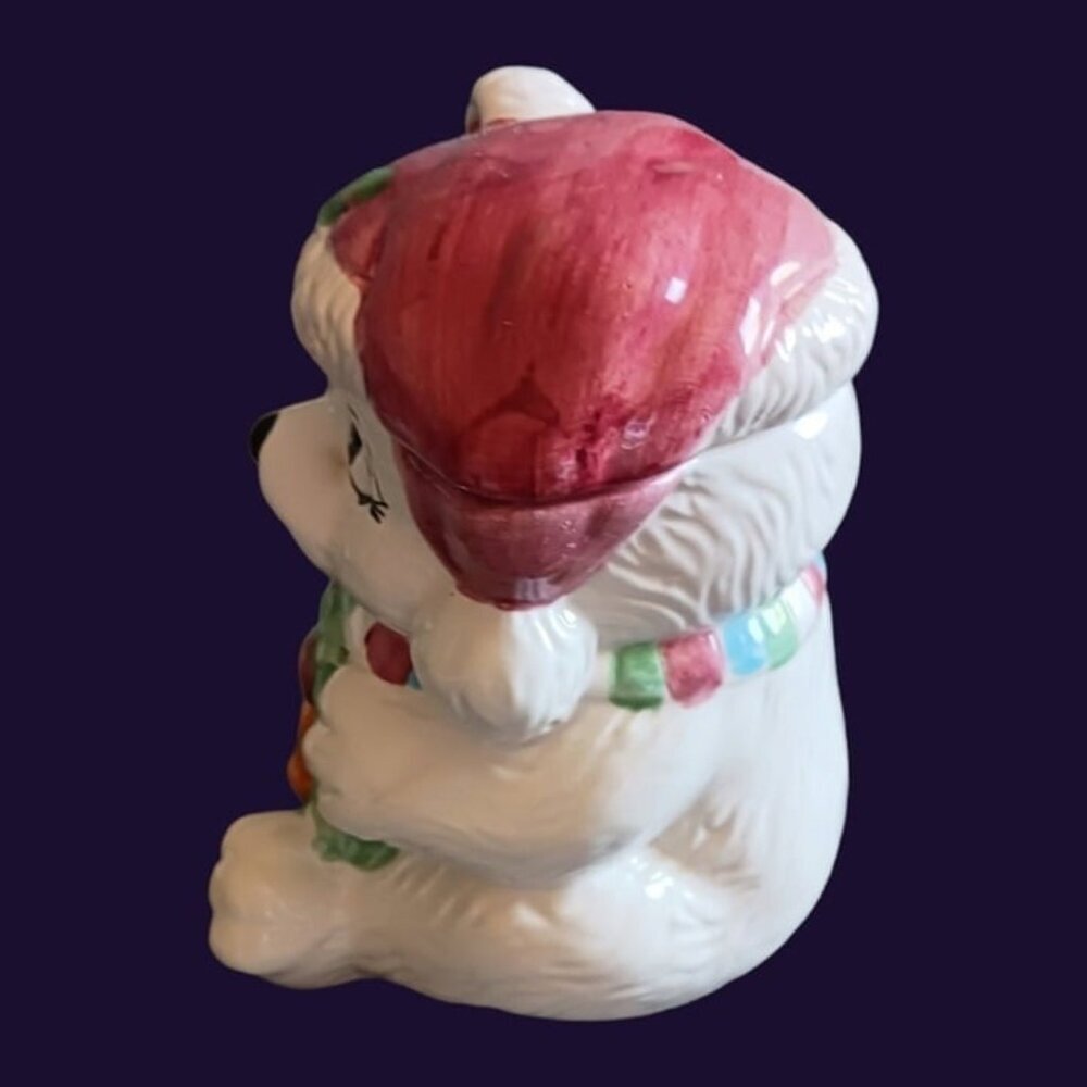 Vtg christmas santa  bear cookies jar wht/red/green colors - Picture 3 of 8